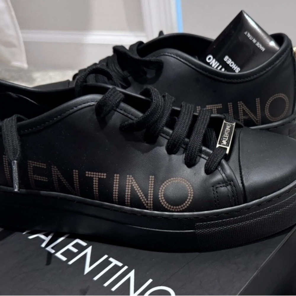 Valentino Black Leather Sneakers with Minimalist Design